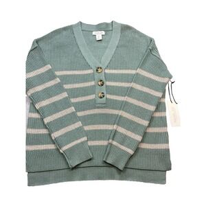Rachel Zoe Sweater‎ Womens Size Small Green Striped Casual Beach Coastal